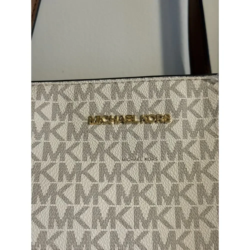 MICHAEL KORS CHARLOTTE LG 3 IN 1 TOTE SHOULDER BAG + CLUTCH MK VANILLA/BROWN - Picture 8 of 13